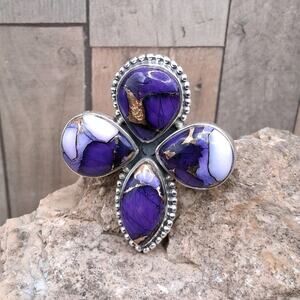 Sterling Silver Purple Mojave Turquoise Ring size 7 Cluster Southwestern Style